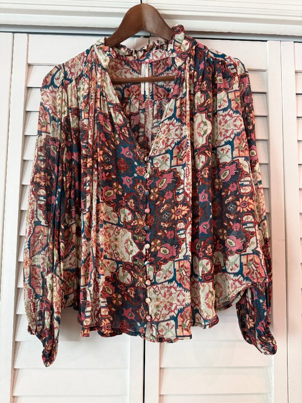 The Estela Sheer Printed Blouse by Anthropologie - Size S